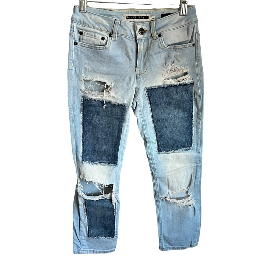 Noisy May Patchwork Distressed Cropped Capri Deni… - image 2